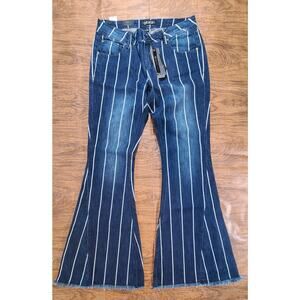 NWT Grace in LA Denim Jeans Bell Bottom Flare Leg Sz 30 Striped Dark